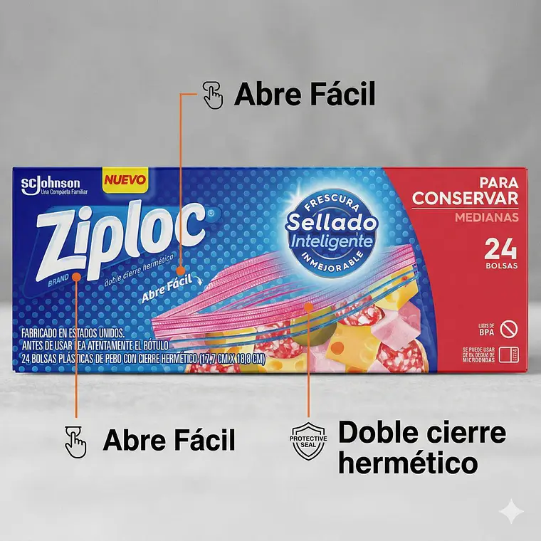 Bolsas Multiuso Para Conservar Ziploc Medianas 24 Unid 5