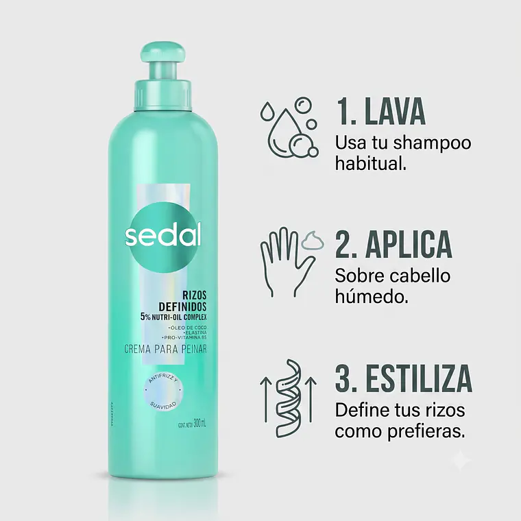 Sedal Crema Peinar Rizos Definidos 300ml Antifrizz 3