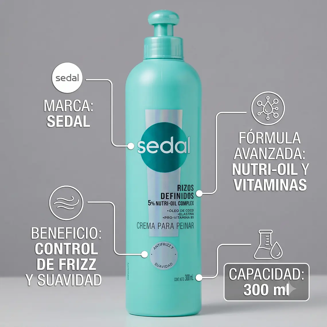 Sedal Crema Peinar Rizos Definidos 300ml Antifrizz 4