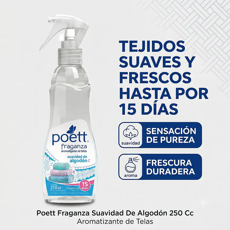 Aromatizante Telas Poett Suavidad Algodon 250ml 2