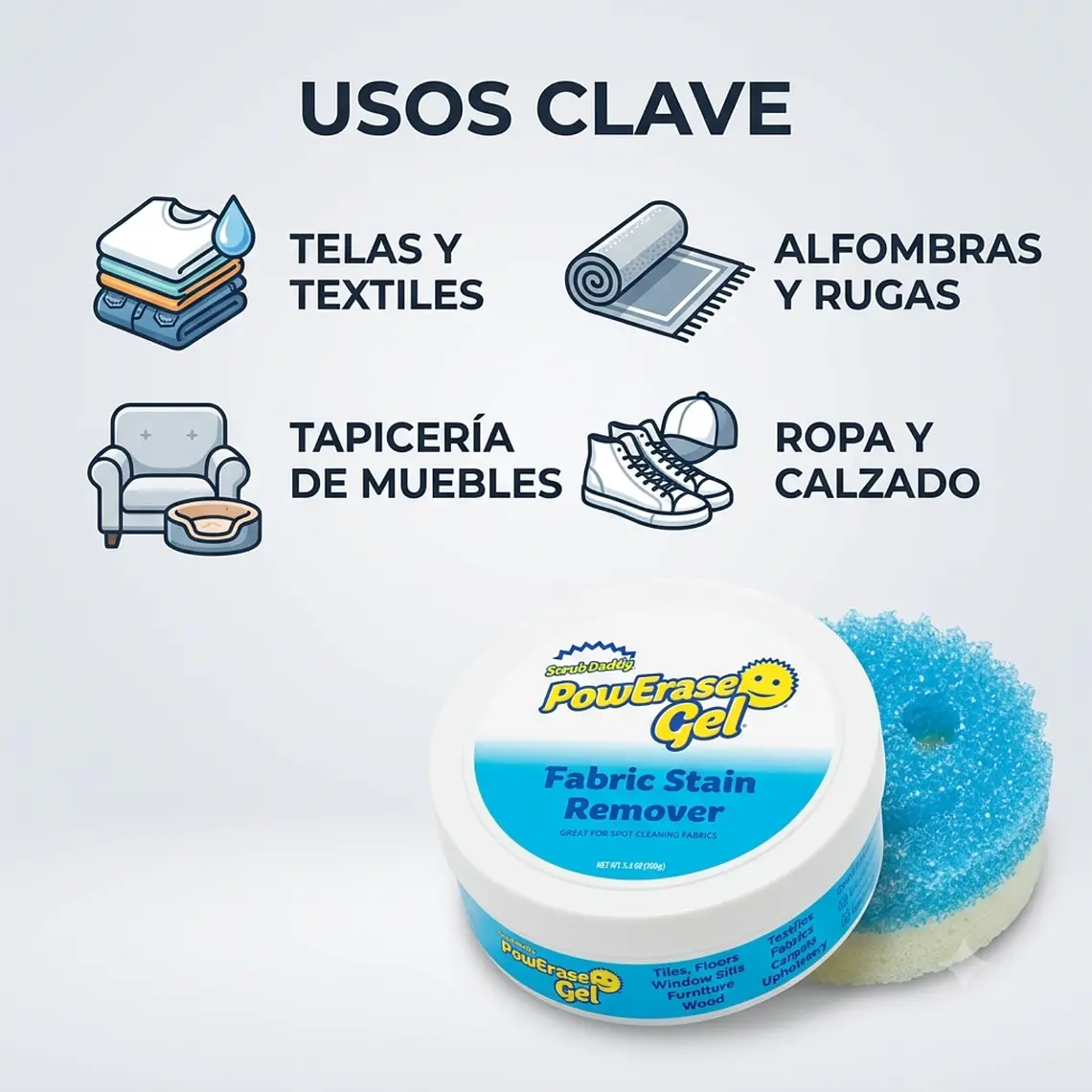 Gel Quitamanchas Telas PowErase 160g Y Esponja Mommy 4