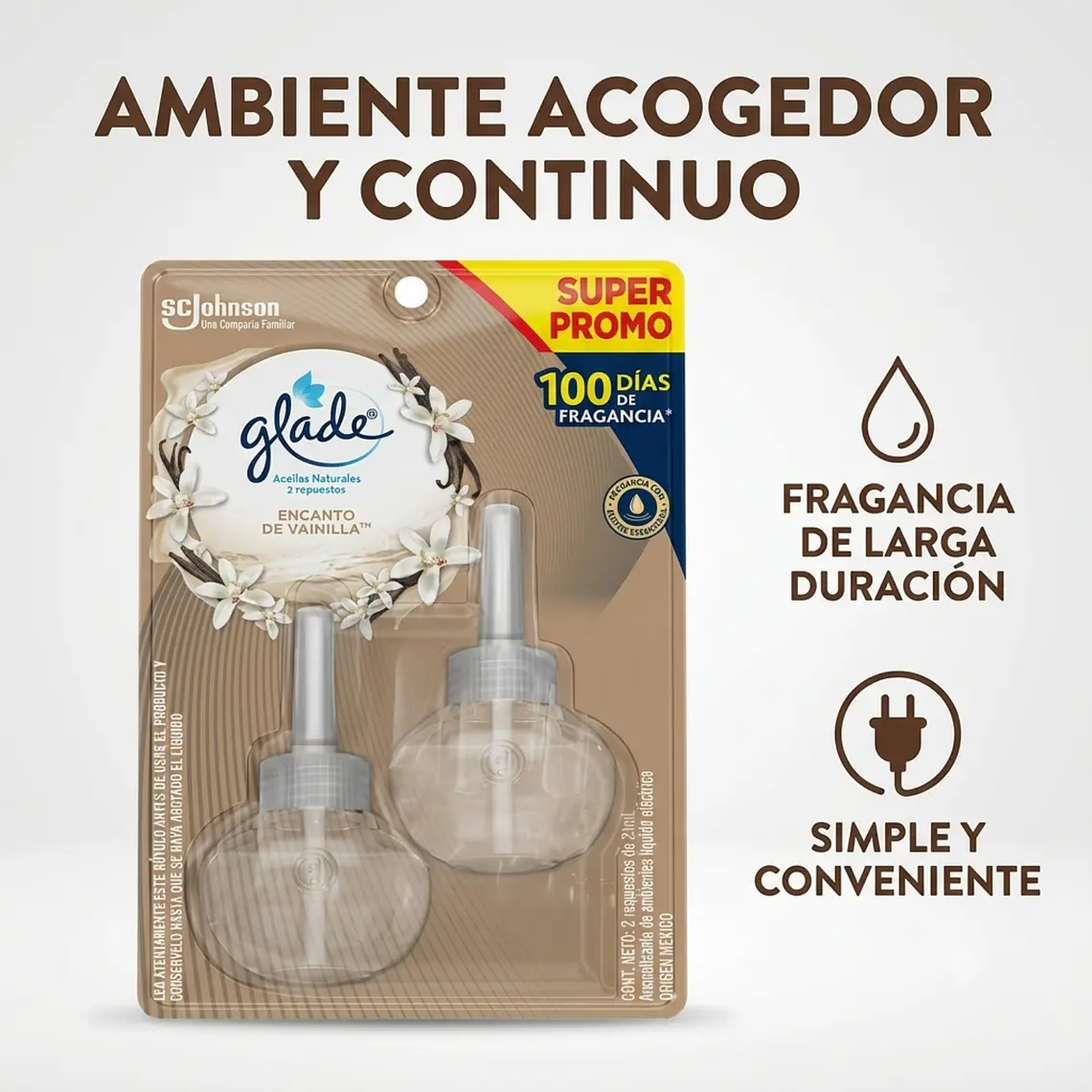Recarga Glade Aceite Natural Vainilla 21mlx2unid 2
