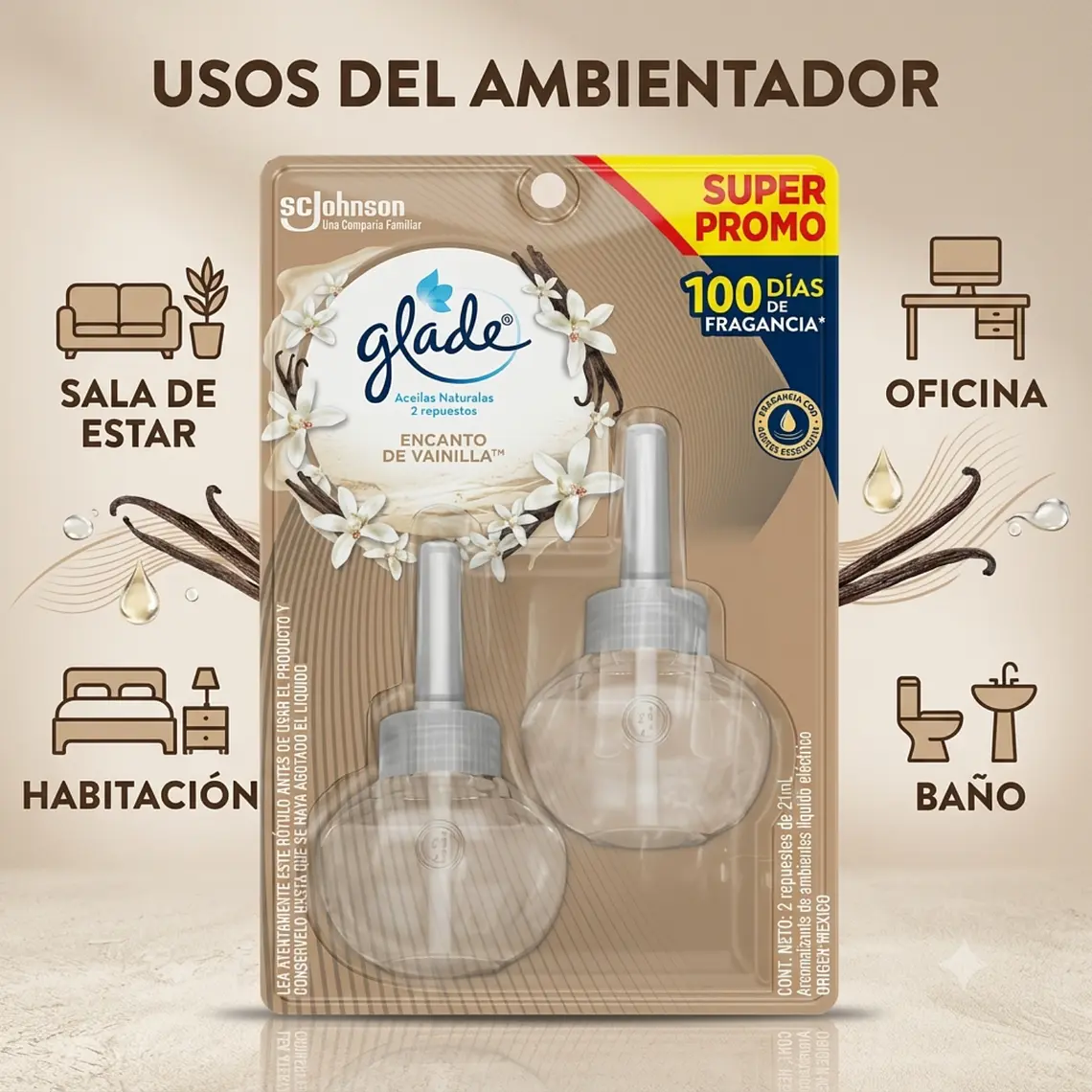 Recarga Glade Aceite Natural Vainilla 21mlx2unid 3
