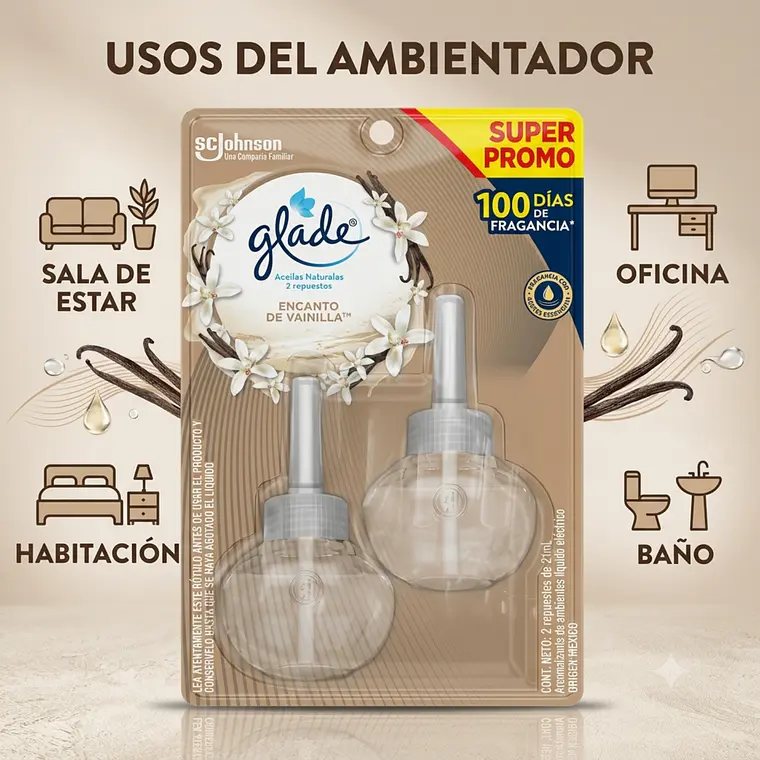 Recarga Glade Aceite Natural Vainilla 21mlx2unid 3