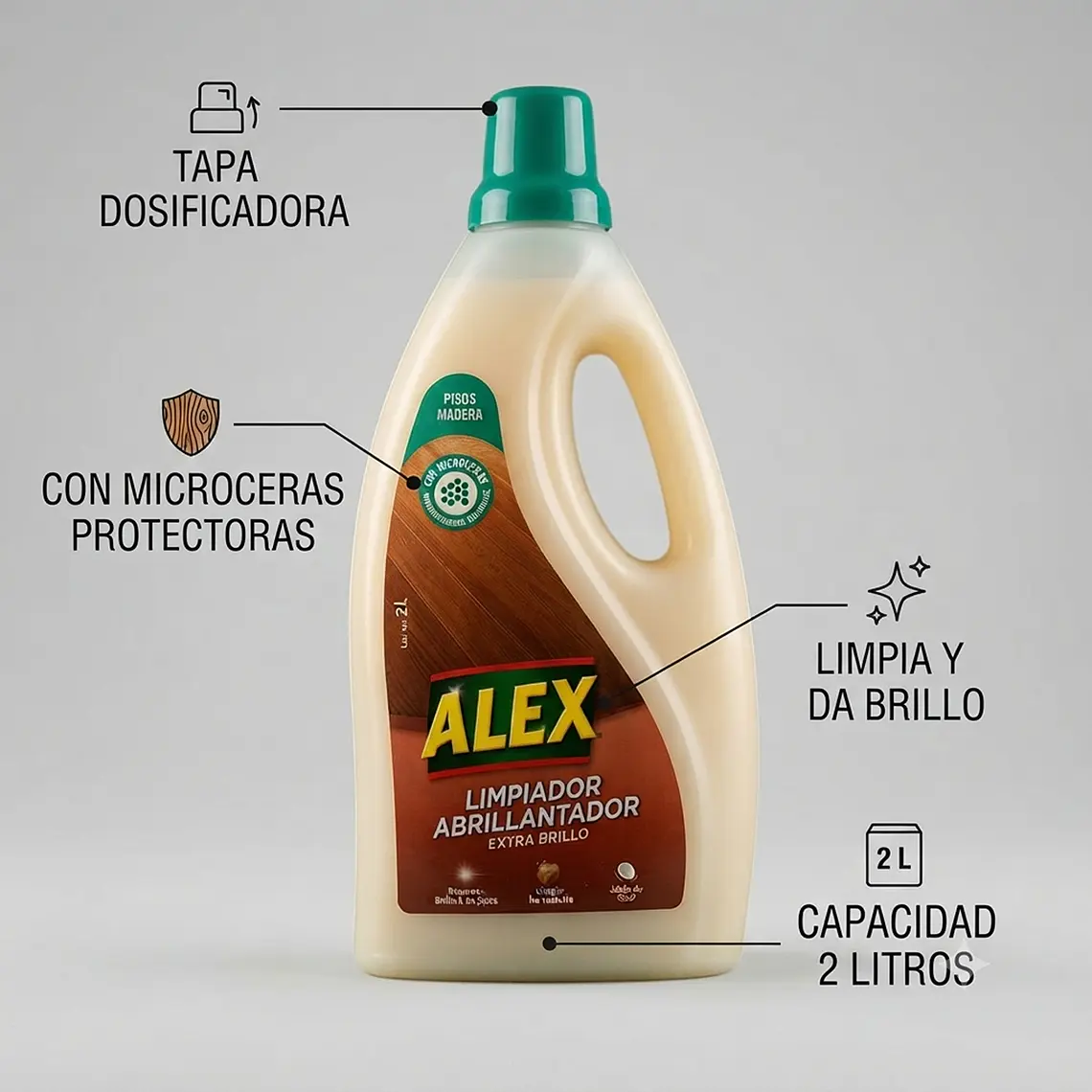 Alex Limpiador Abrillantador Pisos Madera 2L Extra Brillo 4