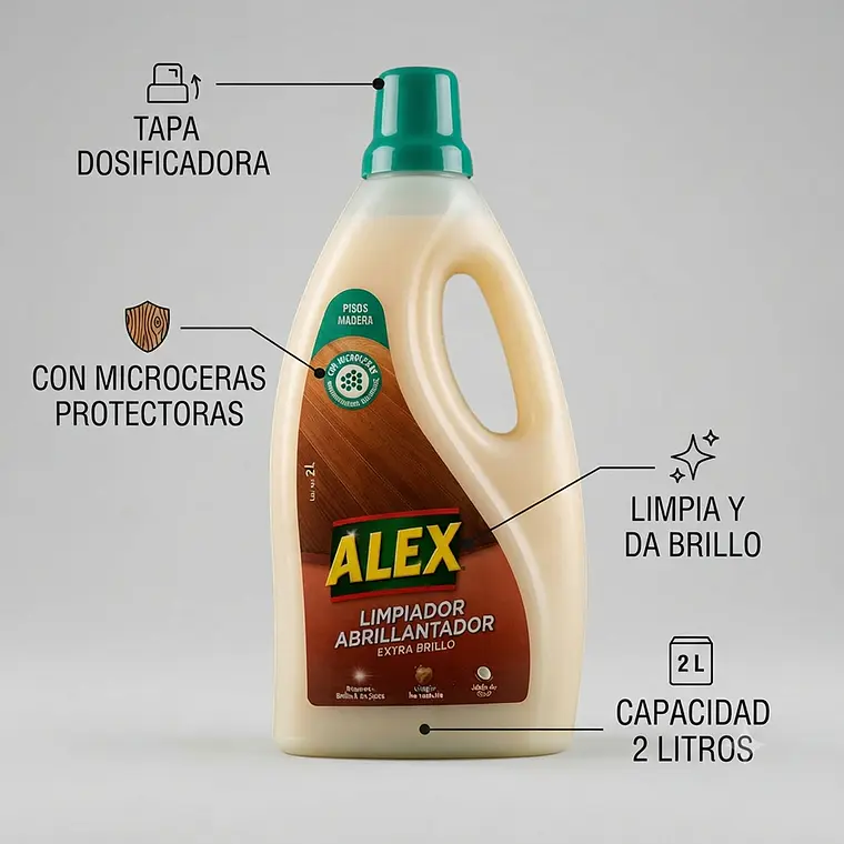 Alex Limpiador Abrillantador Pisos Madera 2L Extra Brillo 4