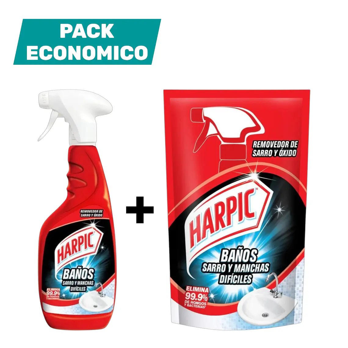Harpic Baño Gatillo 495ml Mas Recarga 420ml Antisarro 1