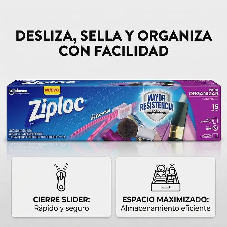 Bolsa Para Organizar Ziploc Grande Cierre Fácil 15un 2