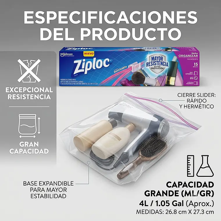 Bolsa Para Organizar Ziploc Grande Cierre Fácil 15un 4