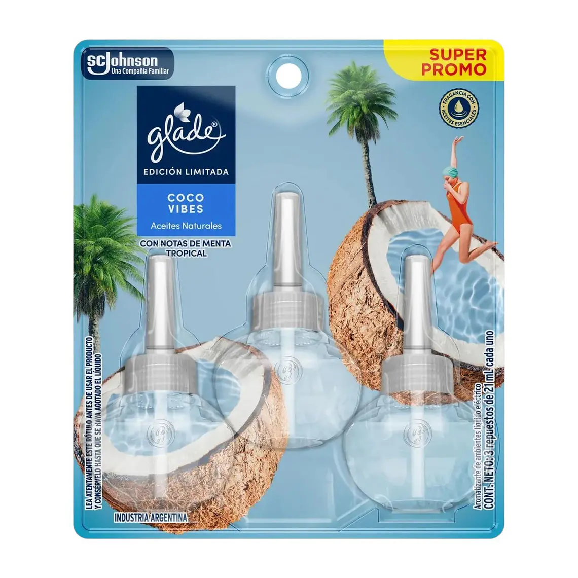 Glade Repuesto Aceites Naturales Coco Vibes 3 Unid 21ml 1