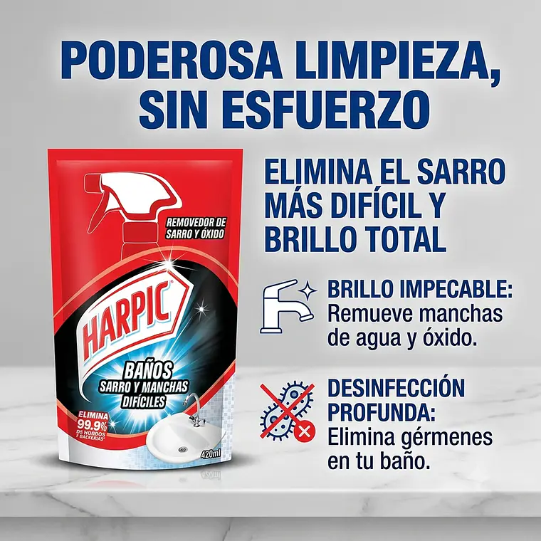 Recarga Harpic Baño Sarro y Manchas Difíciles 420ml 2