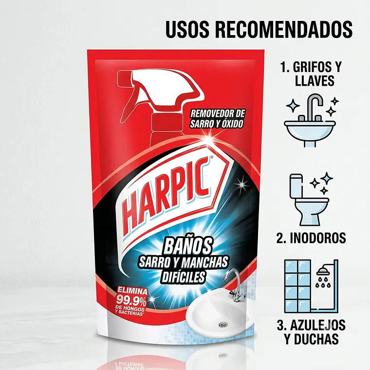 Recarga Harpic Baño Sarro y Manchas Difíciles 420ml 4