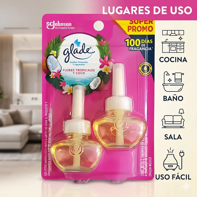 Glade Recarga Aceite Tropical Floral Pack 2 3