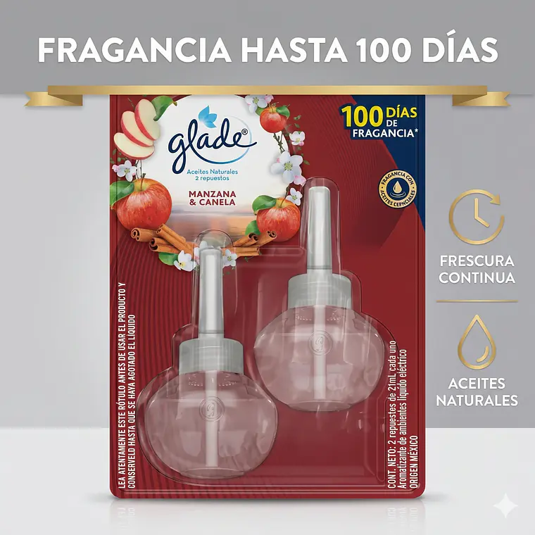 Recarga Glade Aceite Natural Manzana Canela 21ml x2 2