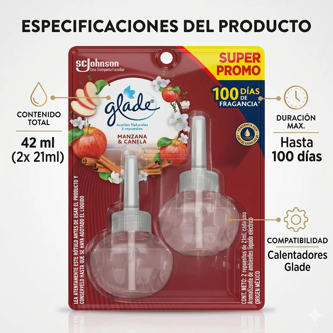 Recarga Glade Aceite Natural Manzana Canela 21ml x2 3