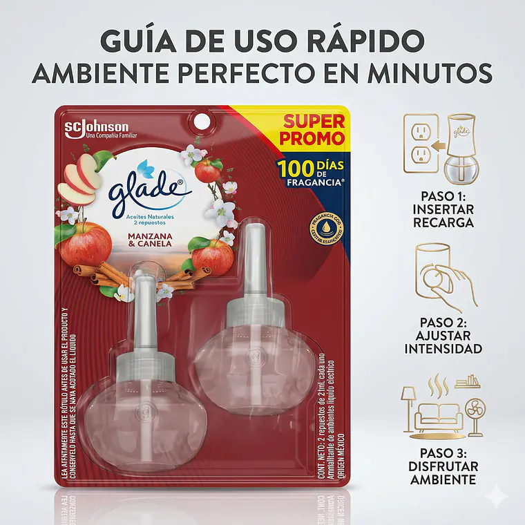 Recarga Glade Aceite Natural Manzana Canela 21ml x2 4