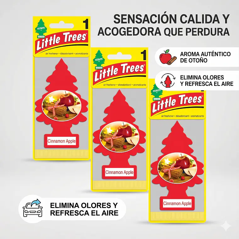 Aromatizante Pino Manzana Canela Little Trees Pack X 3unid 2