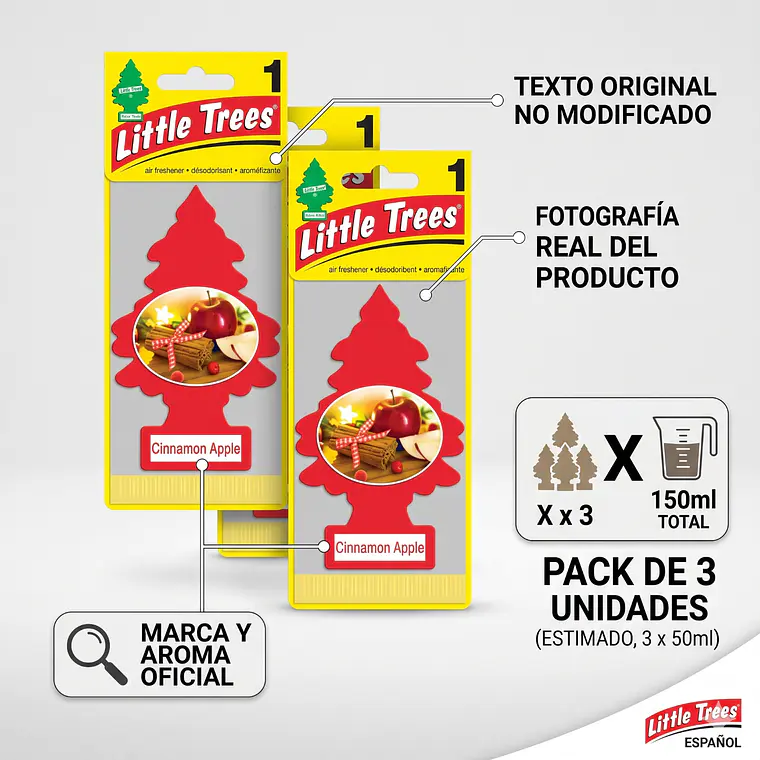 Aromatizante Pino Manzana Canela Little Trees Pack X 3unid 4