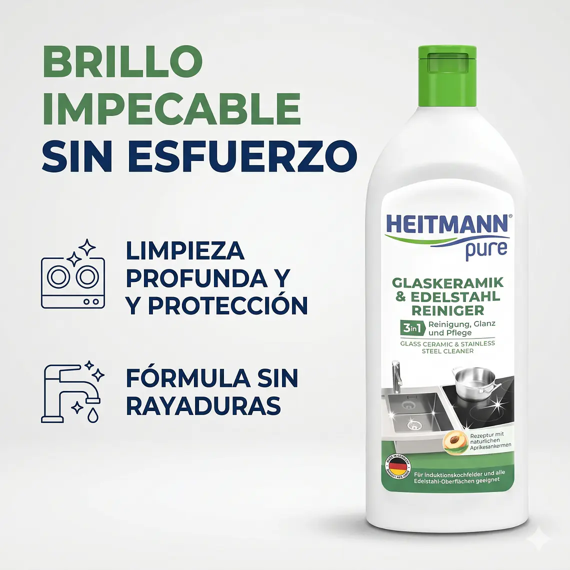 Heitmann Limpiador Vitrocerámica y Acero Inox 250ml 2