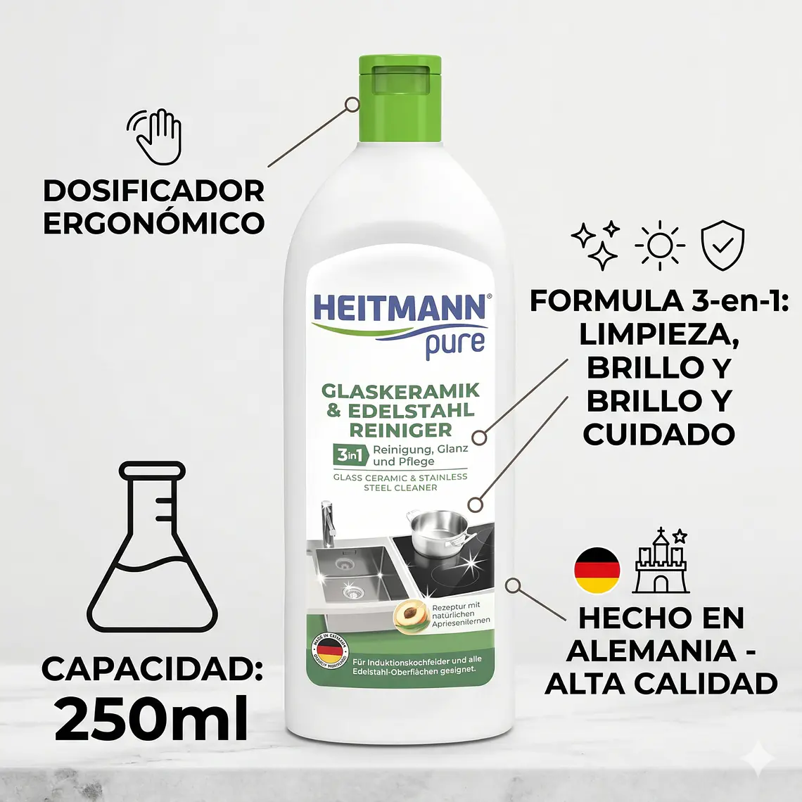 Heitmann Limpiador Vitrocerámica y Acero Inox 250ml 5