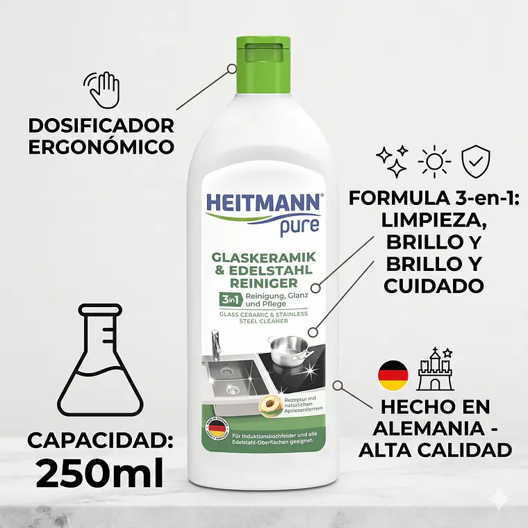 Heitmann Limpiador Vitrocerámica y Acero Inox 250ml 5