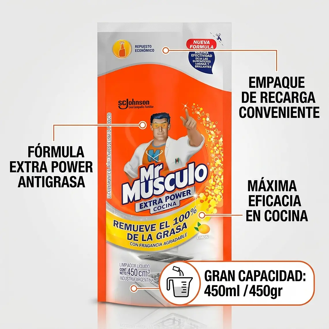 Recarga Limpiador Extra Power Antigrasa Cocina 450ml 5
