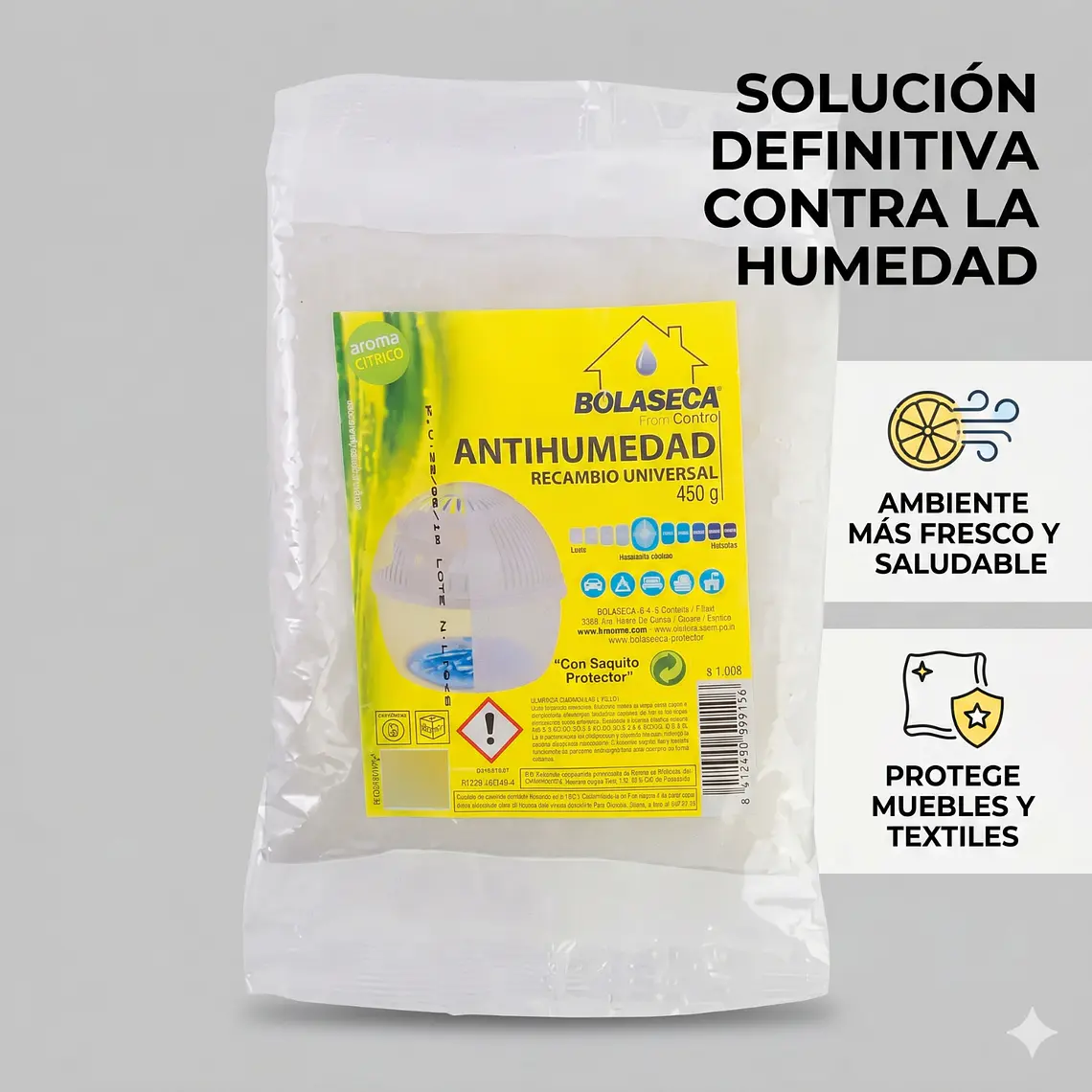Sistema Antihumedad Bolaseca Recarga Cítrico 450g 2