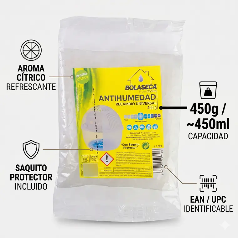Sistema Antihumedad Bolaseca Recarga Cítrico 450g 4