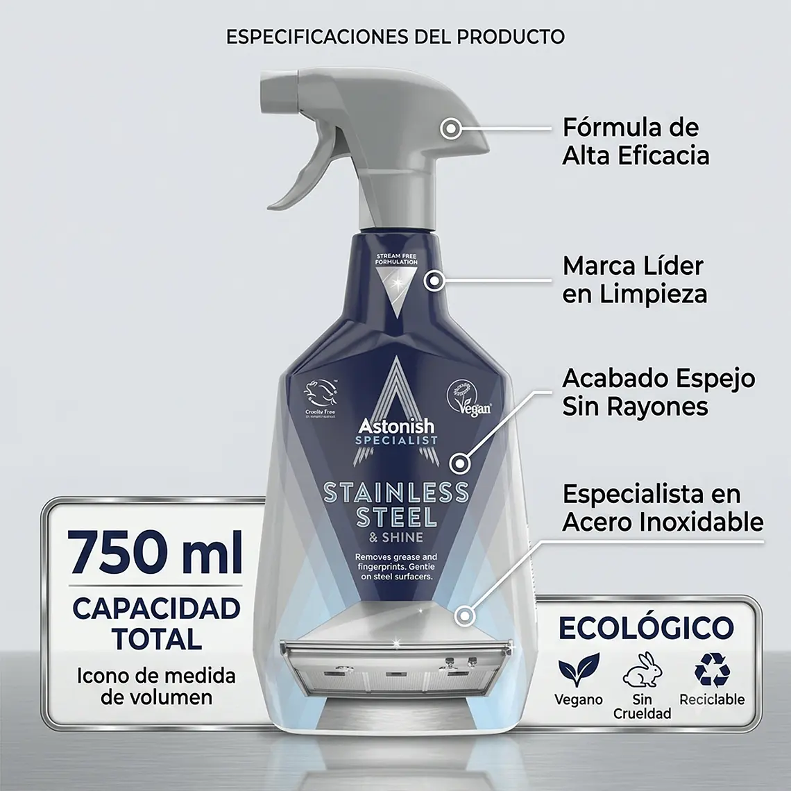 Limpiador y Brillador Astonish Acero Inoxidable 750ml 4