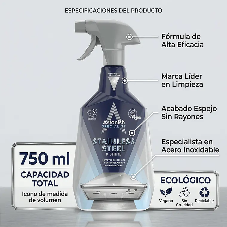 Limpiador y Brillador Astonish Acero Inoxidable 750ml 4