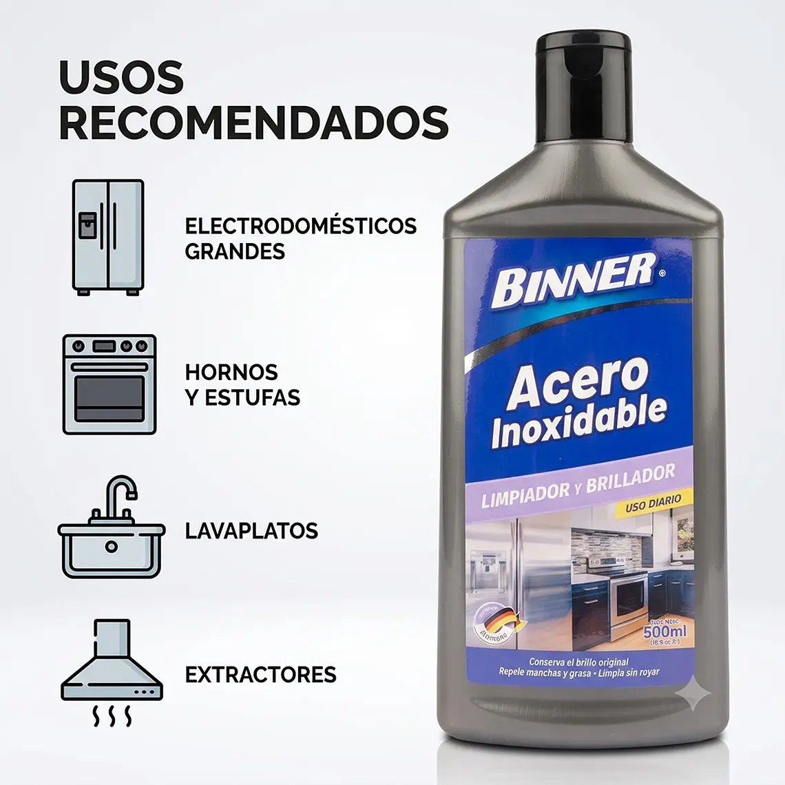 Limpiador y Brillador Binner Acero Inoxidable 500ml 2