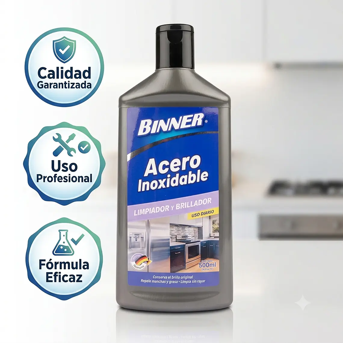 Limpiador y Brillador Binner Acero Inoxidable 500ml 3