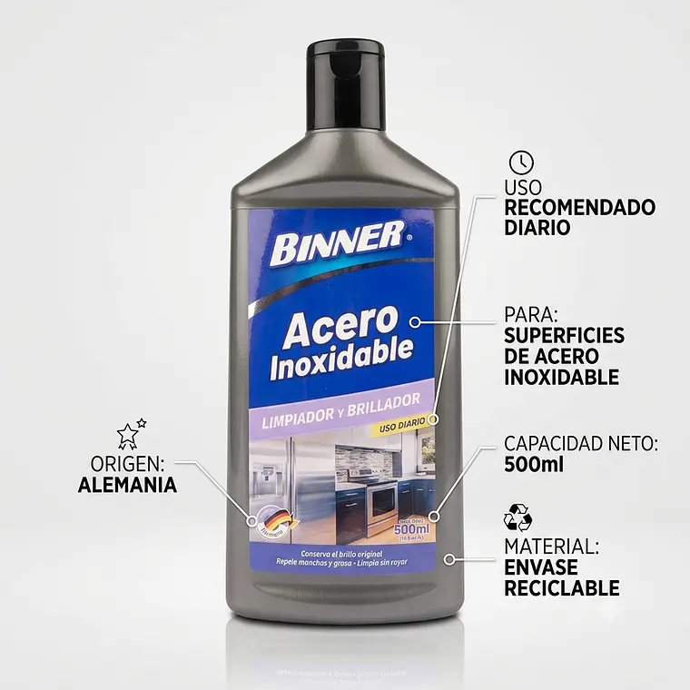 Limpiador y Brillador Binner Acero Inoxidable 500ml 6