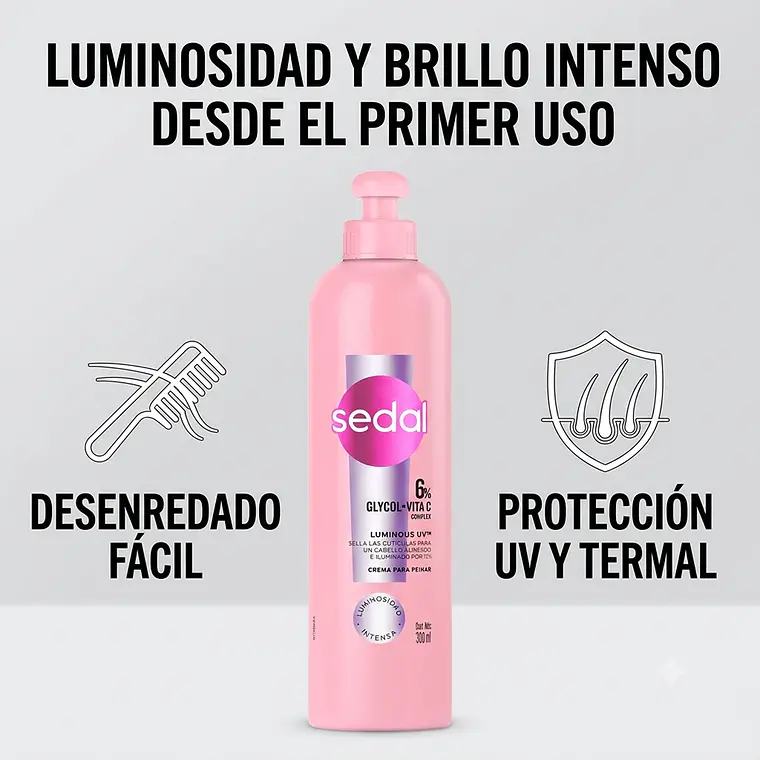 Crema Peinar Luminous Sedal 300ml Glycol Vitamina C Brillo 2