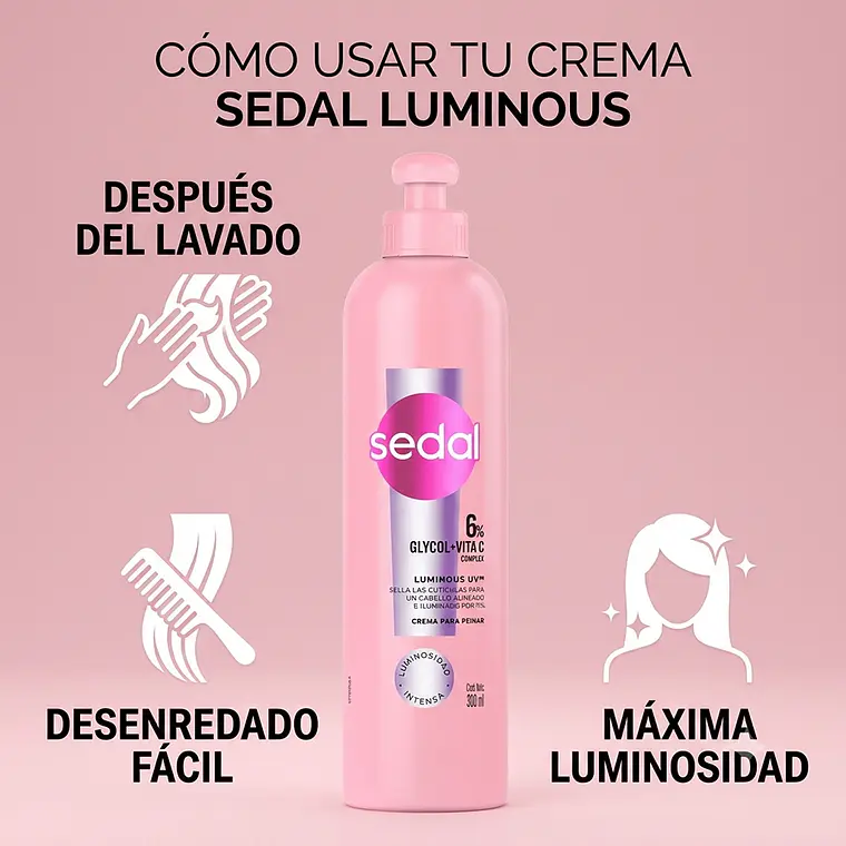 Crema Peinar Luminous Sedal 300ml Glycol Vitamina C Brillo 5