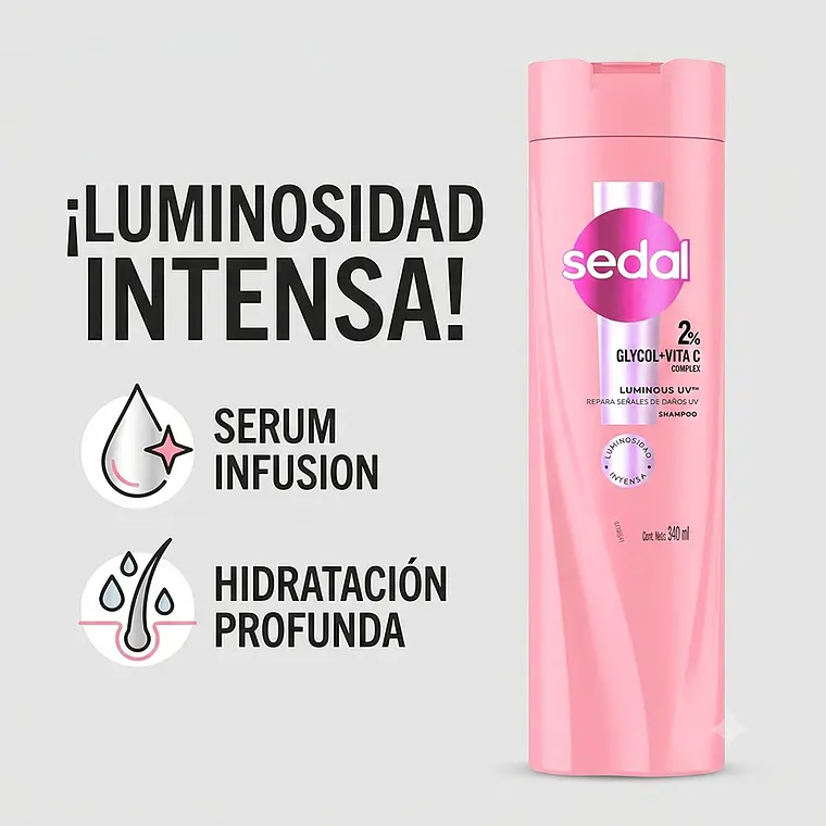 Shampoo Luminous Sedal 340ml Vitamina C Brillo Intenso 2