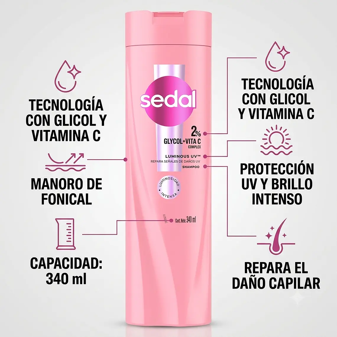 Shampoo Luminous Sedal 340ml Vitamina C Brillo Intenso 4