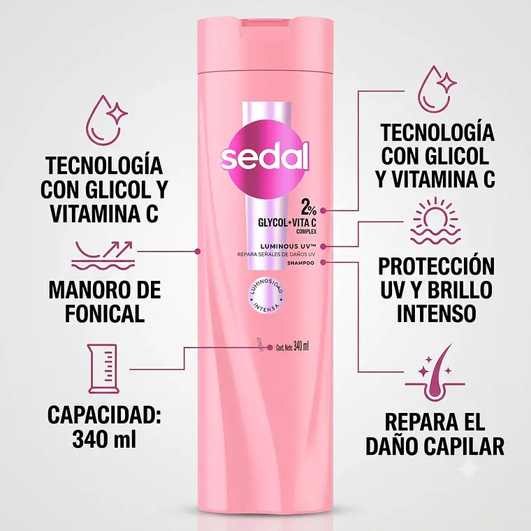 Shampoo Luminous Sedal 340ml Vitamina C Brillo Intenso 4