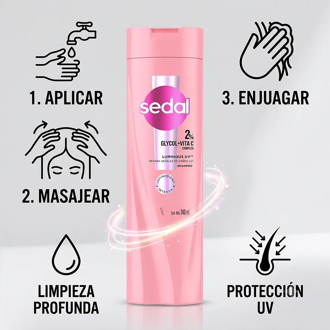 Shampoo Luminous Sedal 340ml Vitamina C Brillo Intenso 6