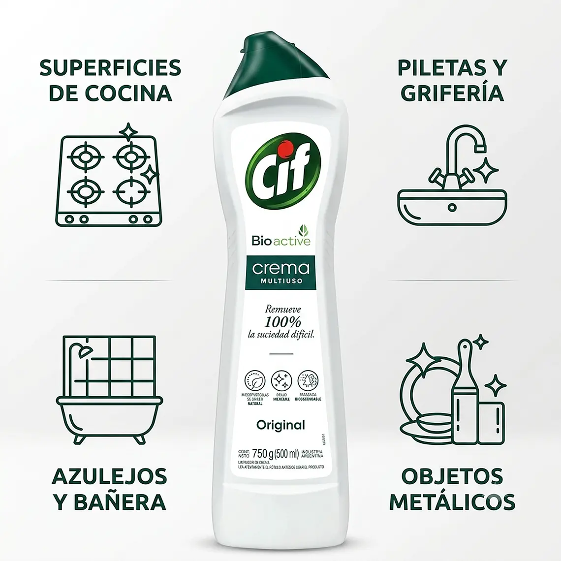 Cif Crema Limpiador Multiuso 750g Bioactive 2
