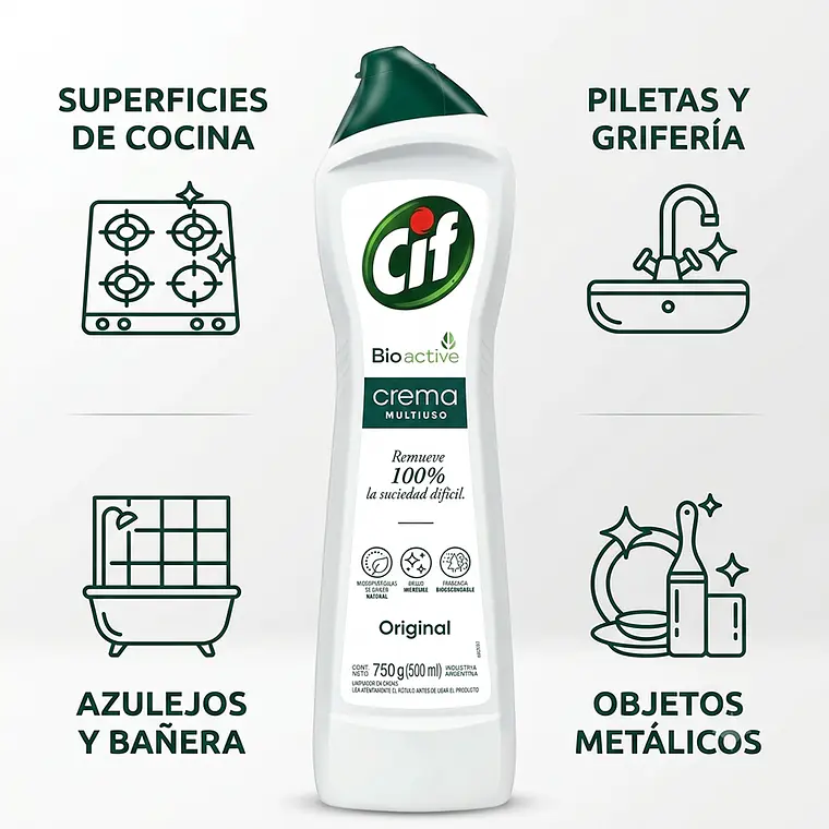 Cif Crema Limpiador Multiuso 750g Bioactive 2