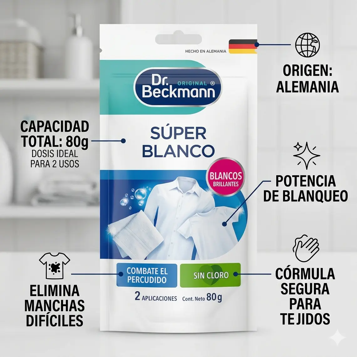 Blanqueador En Polvo Dr. Beckmann Super Blanco 80 G 4