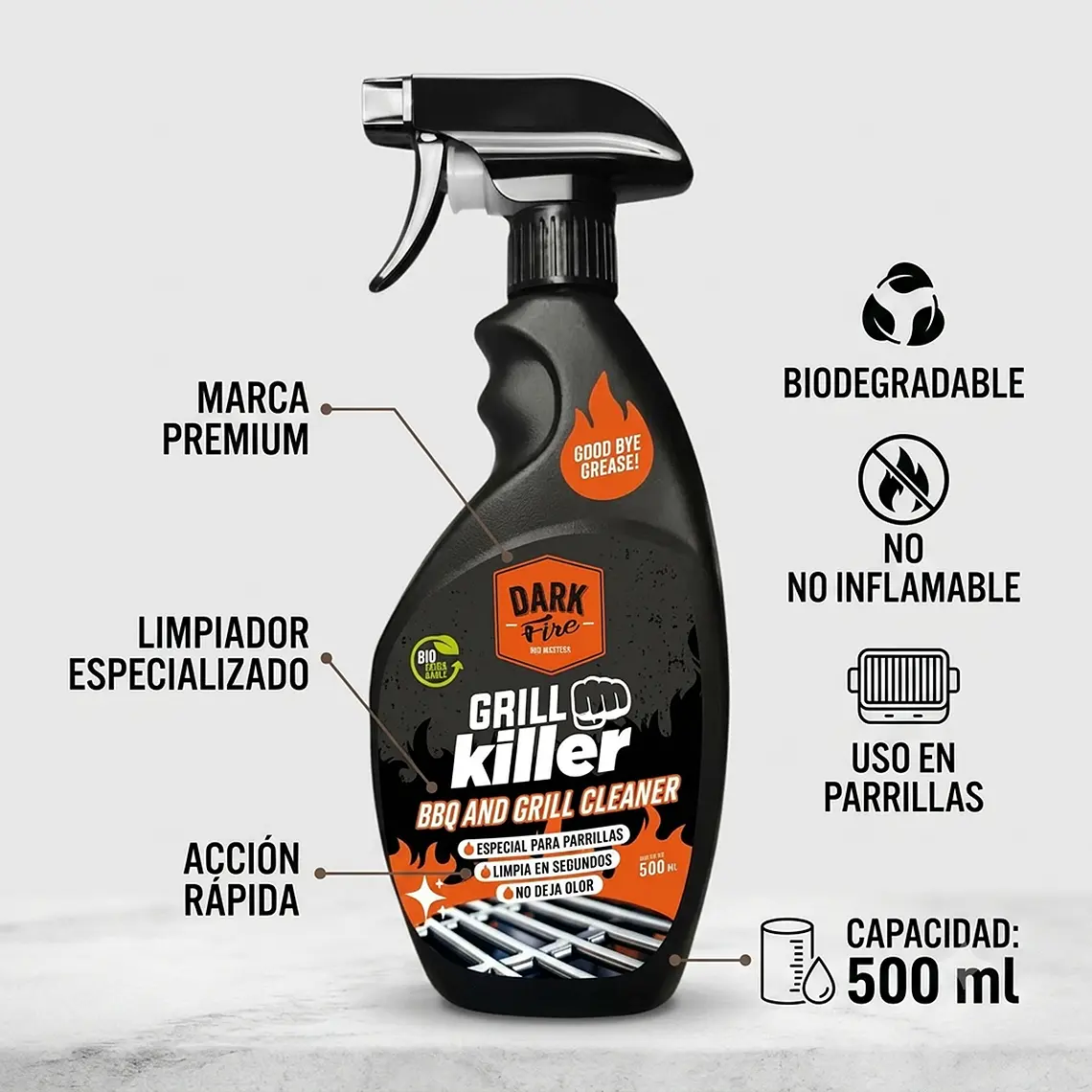 Limpiador Parrillas Antigrasa Dark Fire 500ml 5