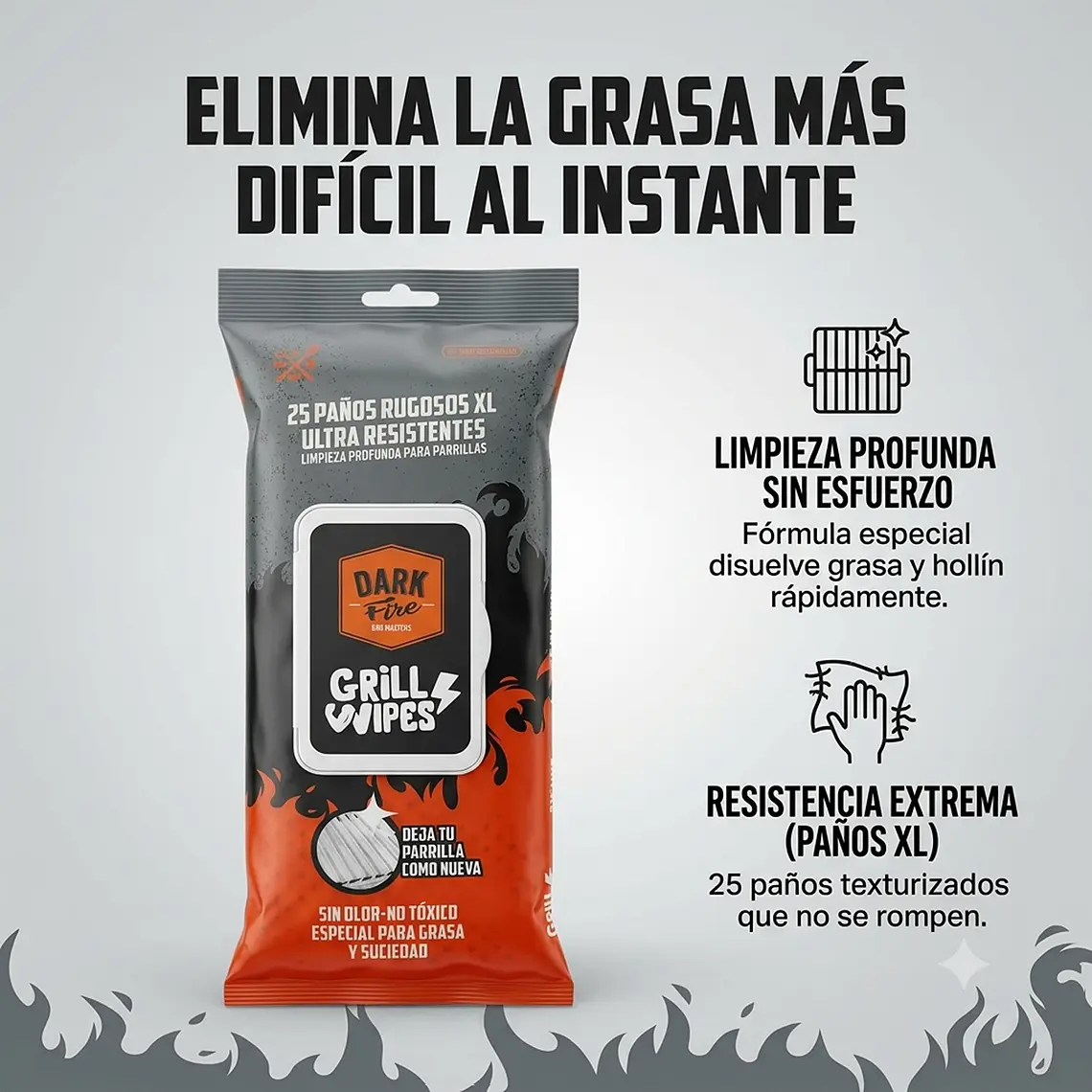 Paños Limpieza Parrilla Dark Fire Grill Wipes XL 25 Und 2