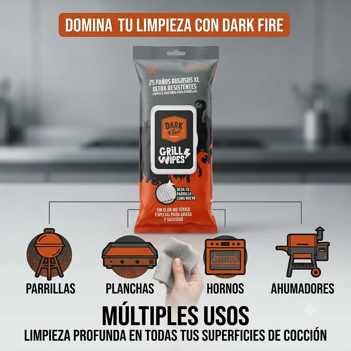 Paños Limpieza Parrilla Dark Fire Grill Wipes XL 25 Und 3