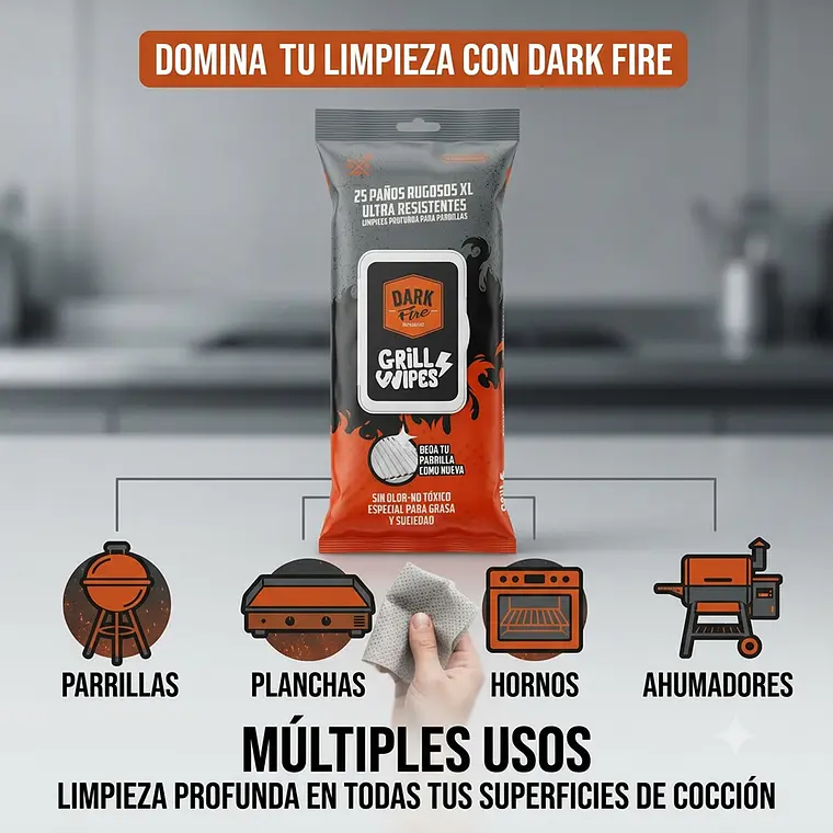 Paños Limpieza Parrilla Dark Fire Grill Wipes XL 25 Und 3