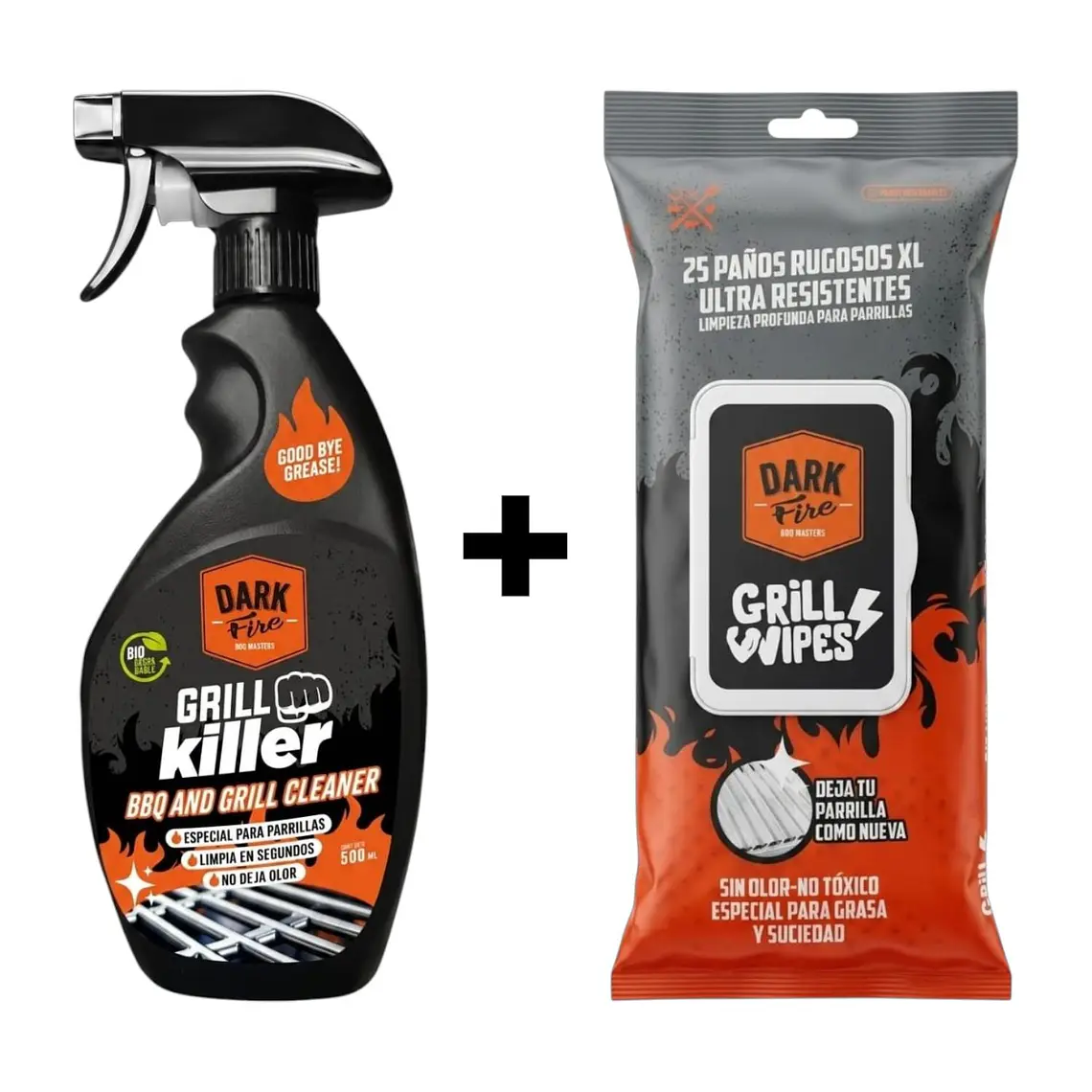 Pack Limpieza Parrilla Dark Fire 500ml Mas 25 Paños XL BBQ 1