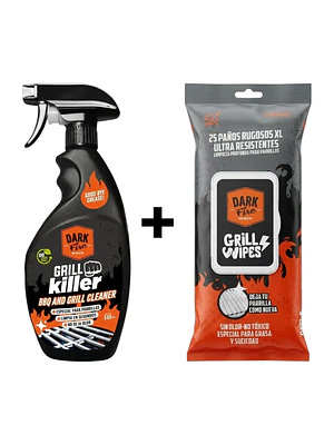 Pack Limpieza Parrilla Dark Fire 500ml Mas 25 Paños XL BBQ