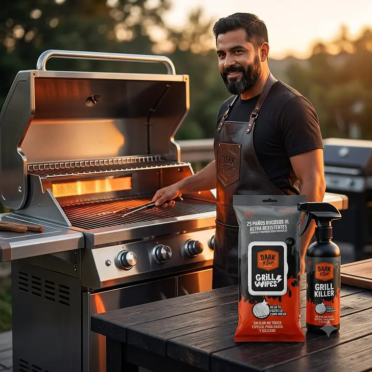 Pack Limpieza Parrilla Dark Fire 500ml Mas 25 Paños XL BBQ 4