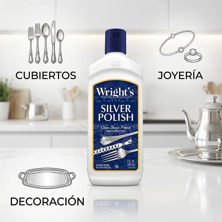 Pulidor Y Limpiador De Objetos De Plata Wrights 207ml 3